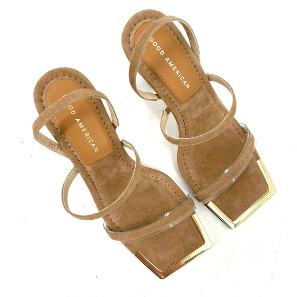 Good American Standout Square Open Toe Heels Suede Beige Size 7 NIB GA022S-E - Picture 6 of 8